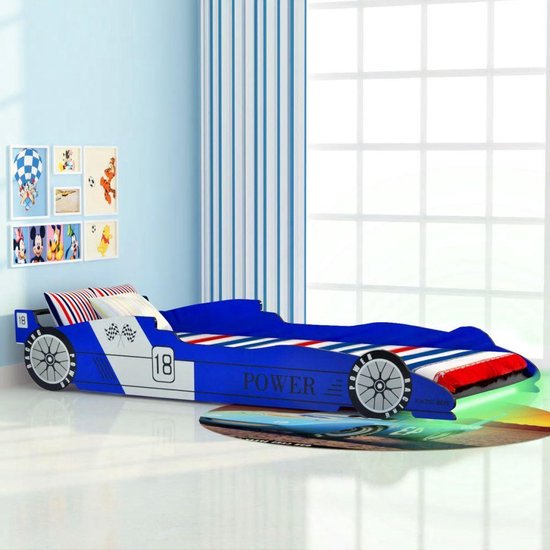 vidaXL - Kinderbed - raceauto - met - LED-verlichting - blauw - 90x200 - cm