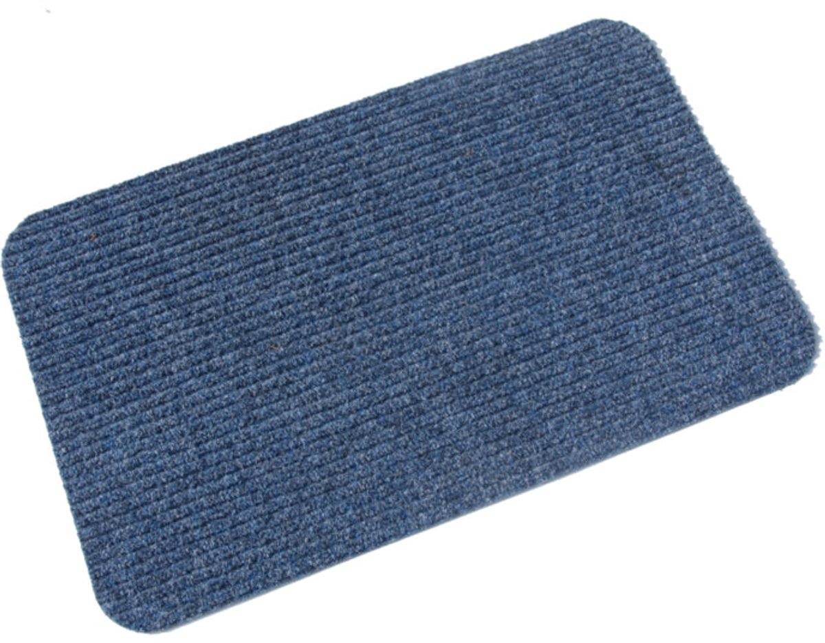 Deurmat ribmat blauw 40x70cm - Ronde hoek - Naadviltmat - Anti-slip - Deurmat binnen