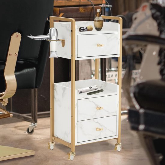 Secret De Gourmet - Serveerwagen op wielen - 3 platen - bamboe - wit hout
