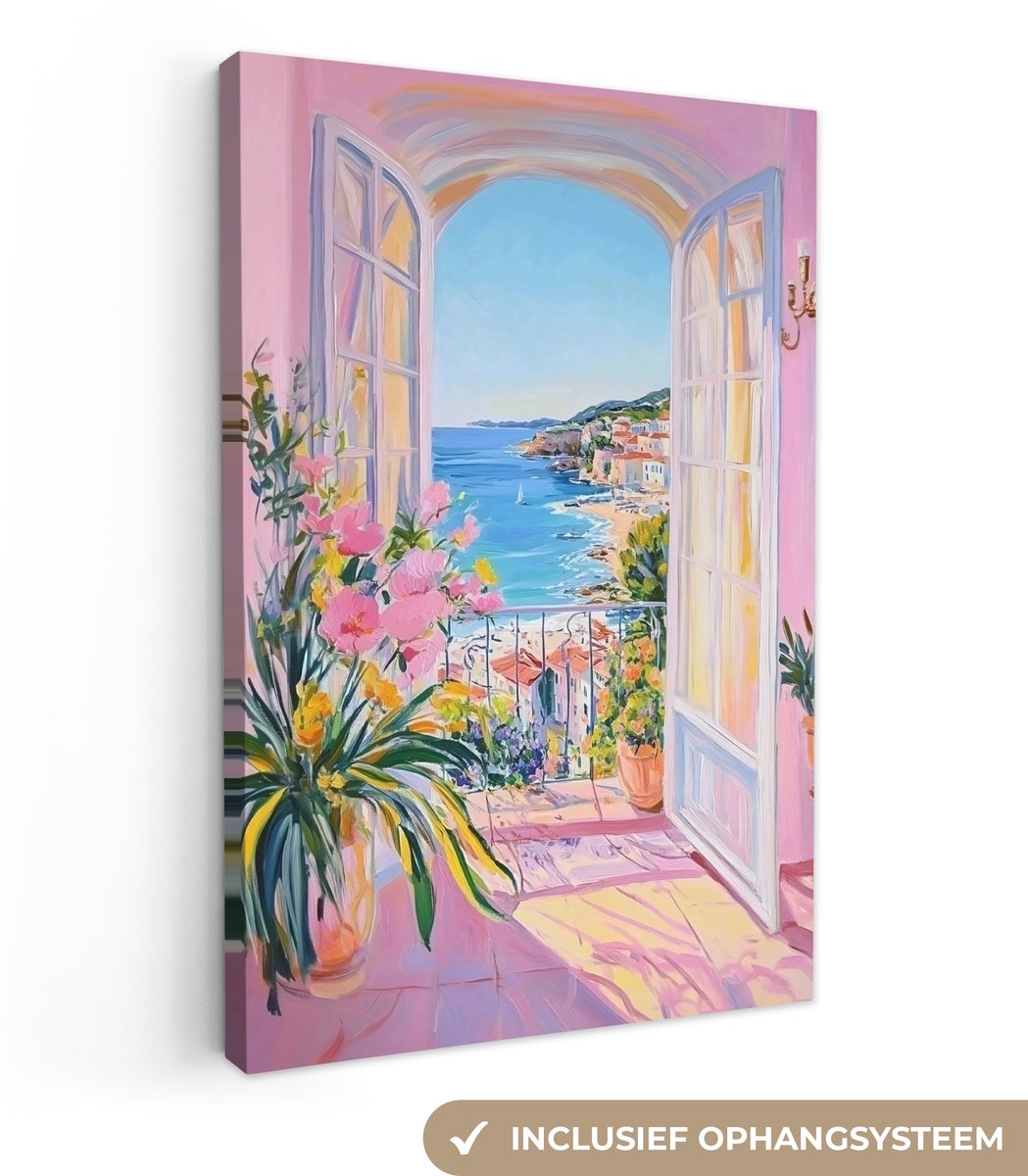 Canvas schilderij 90x140 cm - Exclusieve wanddecoratie Roze - Buiten - Verf - Muurdecorati