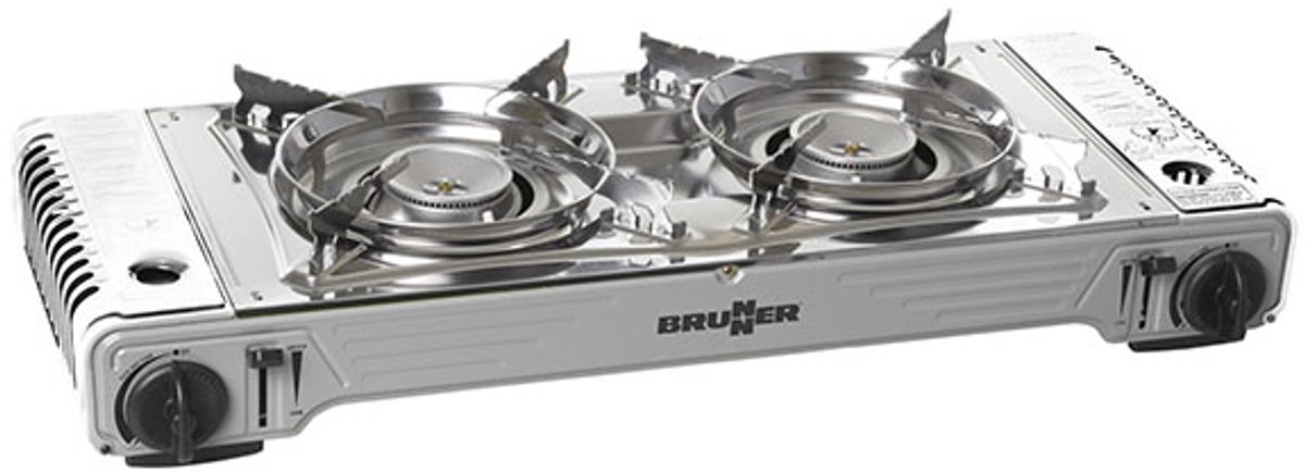 Brunner Devil Double Grill - Gas kooktoestel met grillfunctie - Dubbel kookoppervlak - Compact outdoor kooktoestel - Draagbaar - Roestvrij staal