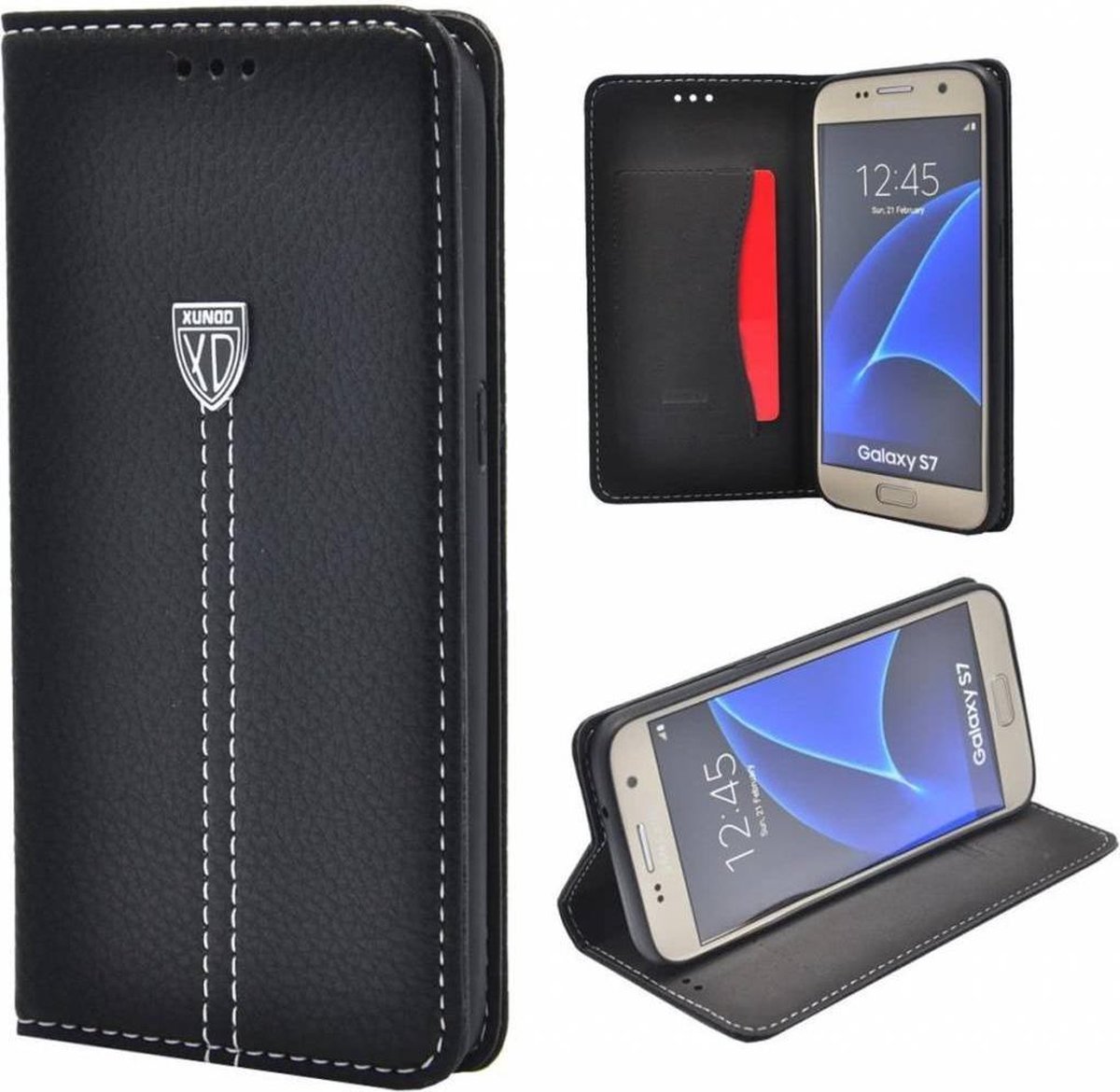 XUNDD Noble Slim Fit PU leather wallet Case Hoesje met stand voor Samsung Galaxy S7 - Zwart