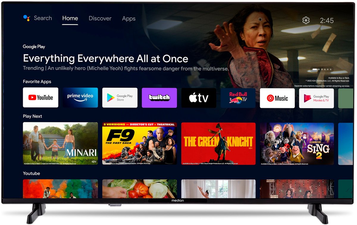 MEDION 80 cm 32" Full HD TV Android TV Smart TV HDR Prime Video PVR Bluetooth, MD832100