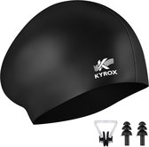 Bonnet de bain en Siliconen Kyrox - Unisexe - Bouchons d'oreilles et pince-nez inclus - Bonnets de bain - Bonnet de bain pour femme et homme - Imperméable et élastique - Zwart
