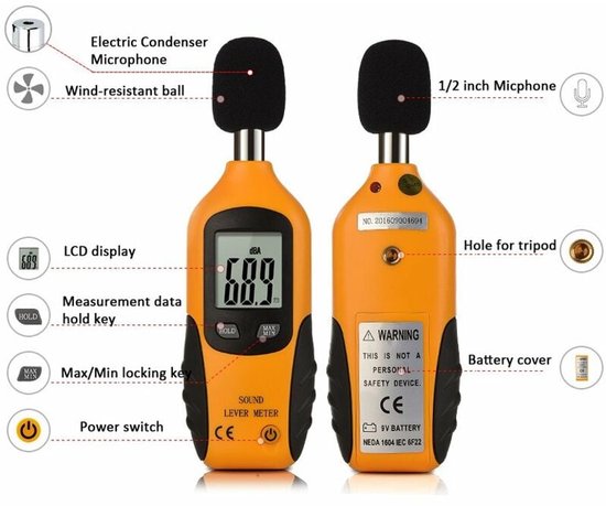 HT Instruments HTA102 Decibelmeter 30 - 130 dB 31.5 Hz - 8 kHz Mini-USB