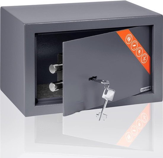 Brihard Safe - 20x31x20cm - Money Safe Home - Coffre-fort avec clé - Coffre-fort ignifuge et anti-effraction - Coffre-fort privé - Serrure à double pêne - Grijs