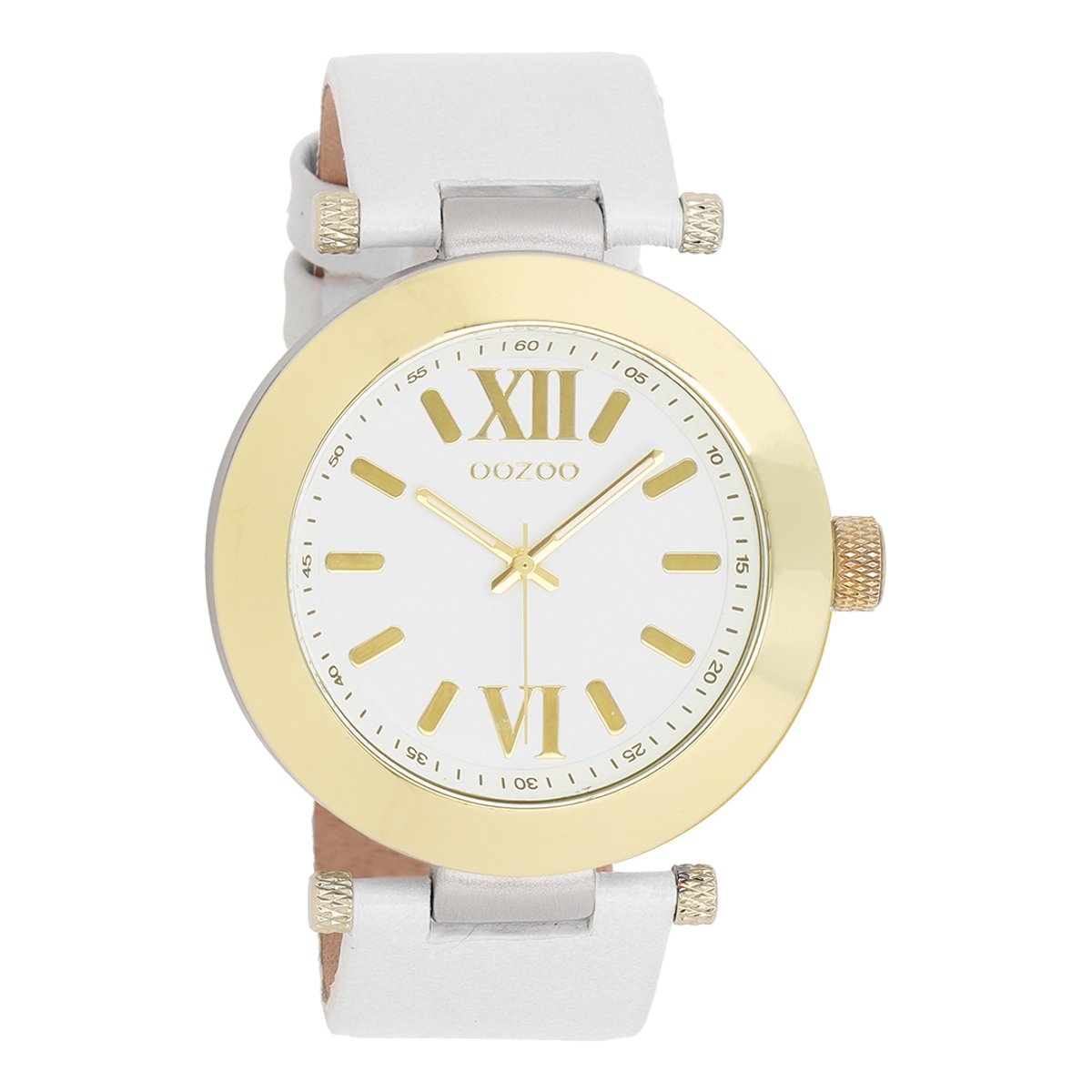 Goudkleurige OOZOO horloge met witte leren band - C5756