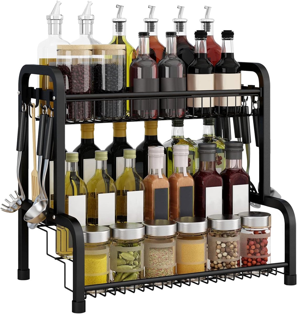 Aufun Kruidenrek Van Roestvrij Staal, Zwart, 4 Days Spice Organizer-Plank, Staand, Keukenrek, Bureauplank, Ideaal Voor Kruidenpotjes, Flessen, Jampotten, Cosmetica (Type B)