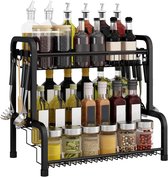 Aufun Kruidenrek Van Roestvrij Staal, Zwart, 4 Days Spice Organizer-Plank, Staand, Keukenrek, Bureauplank, Ideaal Voor Kruidenpotjes, Flessen, Jampotten, Cosmetica (Type B)