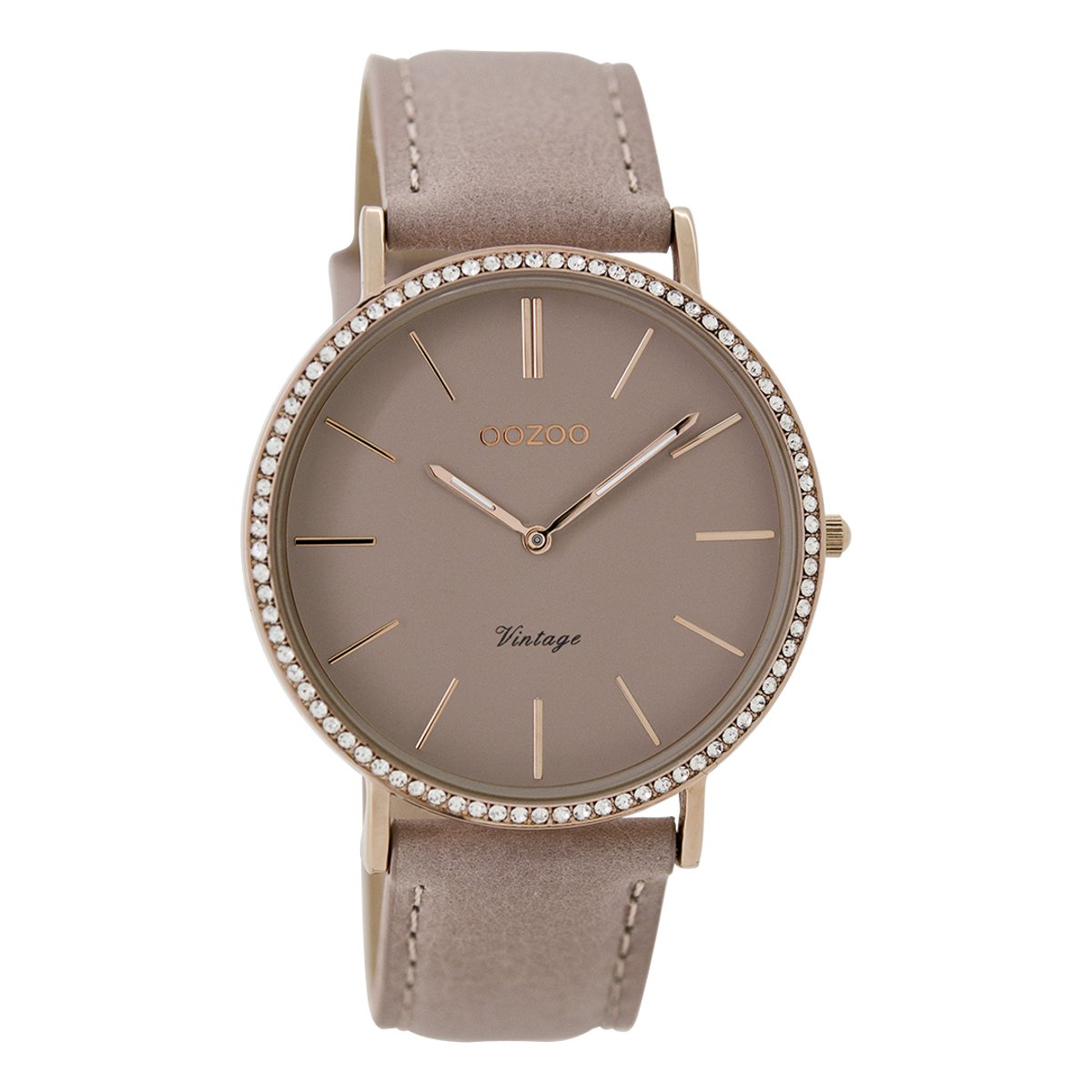 Rosé goudkleurige OOZOO horloge met oud roze leren band - C8886
