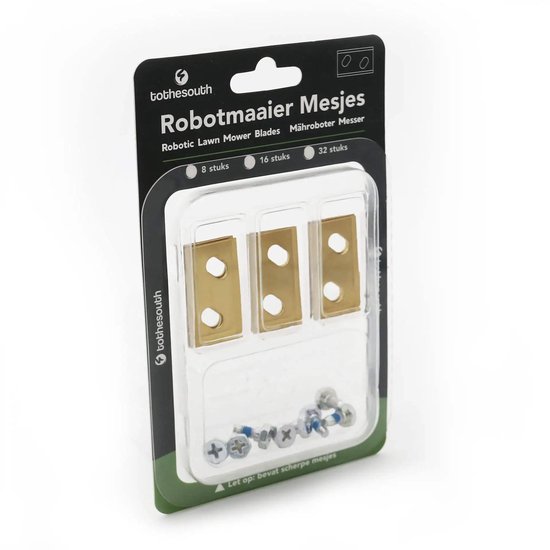 Emballage de 3 lames dorées pour robot tondeuse et vis.