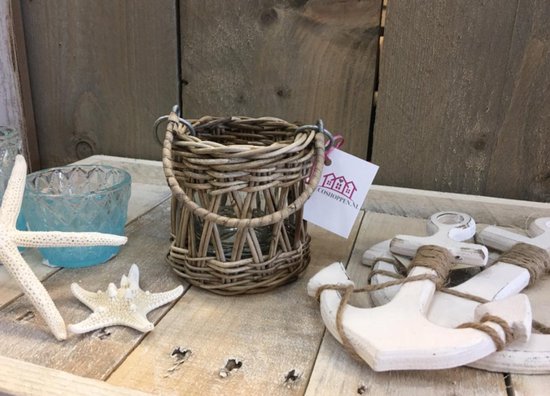 Mini photophores en osier - Set de 2 - 10 x 10 cm - Photophores en rotin - Décoration champêtre - Decoshoppen.nl