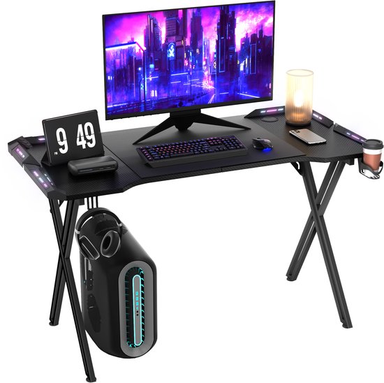HOMCOM gametafel, bureau met headset-houder, Z-vormige computertafel
