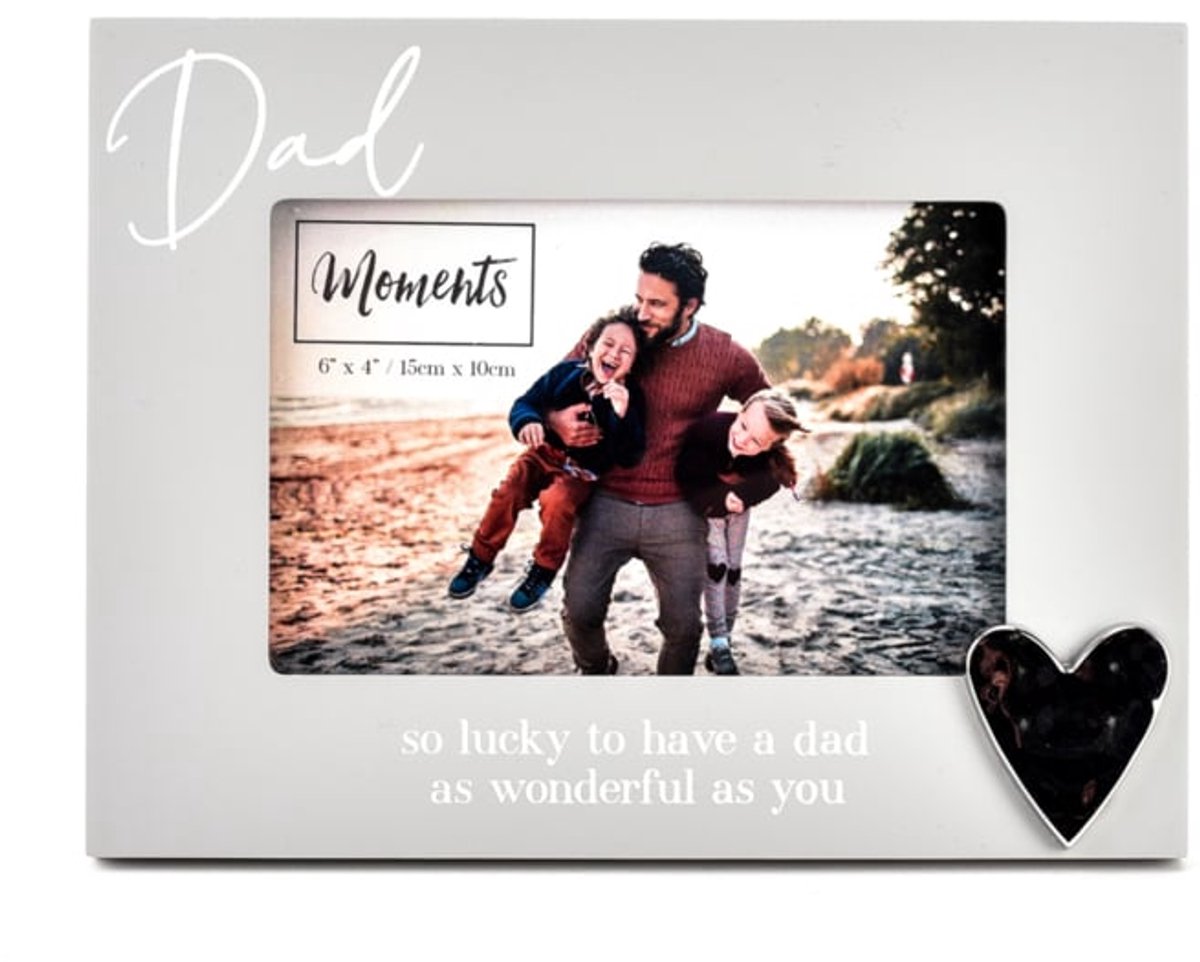 Personaliseerbare fotolijst met zilveren hartje 'Dad' - Vaderdag - Gepersonaliseerd - Kraamcadeau