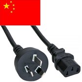 Apparaatsnoer met rechte C13 plug en rechte type I stekker (China) - 3x 1,00mm / zwart - 2,5 meter