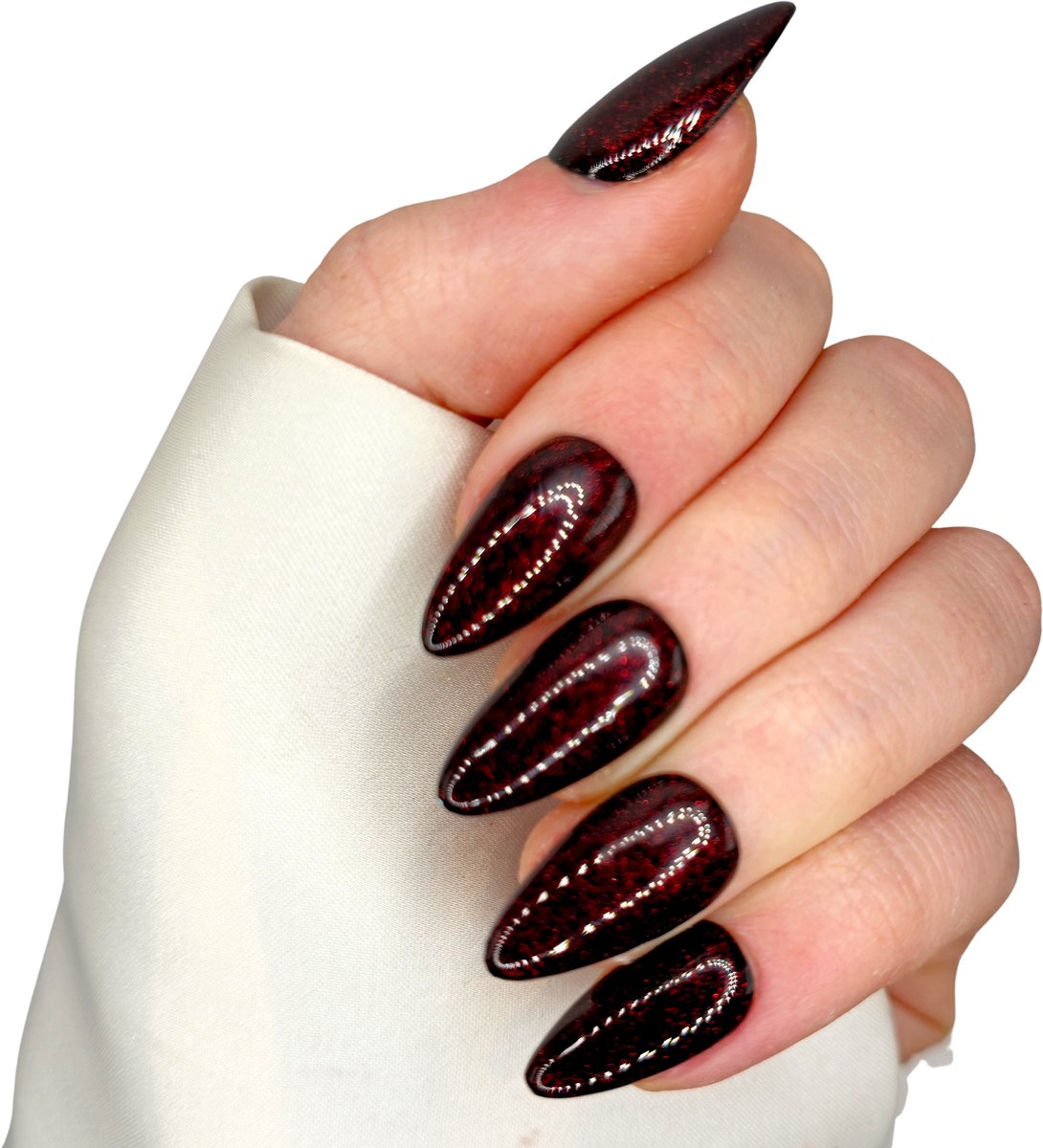 SD Press on Nails - B-257 - Plaknagels met nagellijm - Kort Stiletto - Kunstnagels - Zwart Rood Glitter - Set 20 Kunstnagels handgemaakt van gellak - Nageltips - Stiletto Nagels - Accessoires - Gelnagels - Nepnagels - Nail Art - Handmade