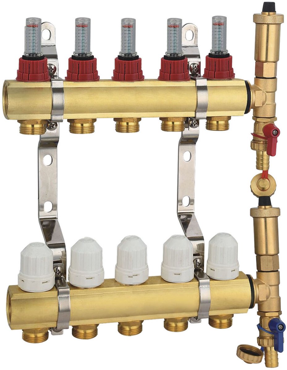 Radiatorconnect messing vijf-weg verdeler voor vloerverwarming..