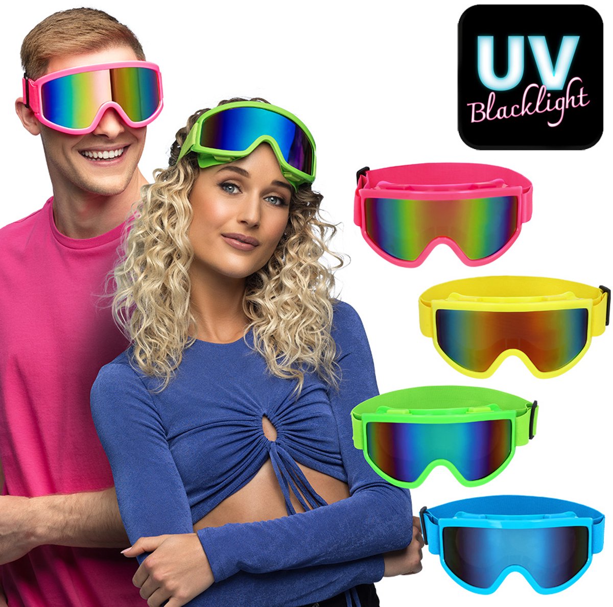 Boland - Party skibril assorti Neon - Volwassenen - 80's & 90's - Disco - Retro - Old school - Festival - Carnaval - Themafeest