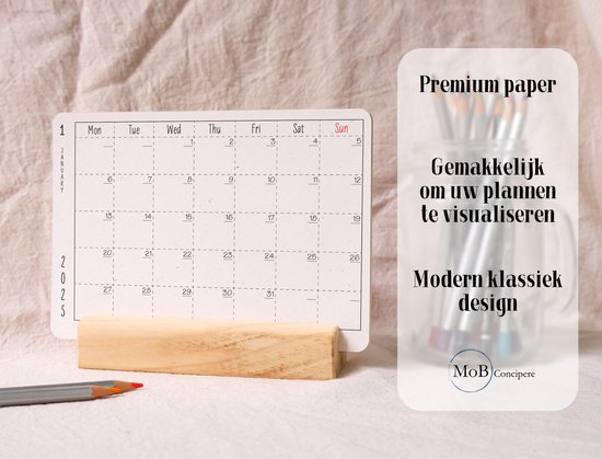 12-Maandplanner Met Houten Standaard - Bureaukalender Classic Collectie - Inclusief Weeknummer - Juli 2025 tot Juni 2026 - Kalender Maandkalender Maandplanner - Calendar with Wooden Stand