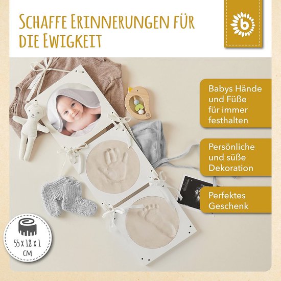 Afdrukplaatje complete set, gipsafdruk baby hand en voet | 3D fotolijst | baby afdrukset | Gibsafdrukset baby hand en voet | Afbeeldingen set met frame | Gib-afdrukset handen | Voetafdruk baby — afbeelding 2