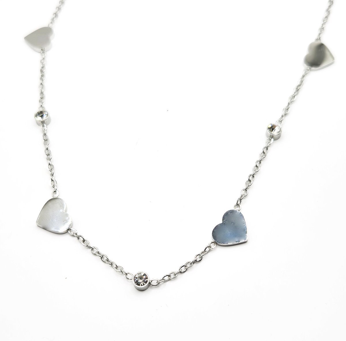 Meisjes Ketting- Ketting met hartjes- Hartje Diamant- Zilver Stainless Steel RVS- Kind