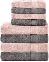 Komfortec Handdoekenset – Set van 8 - 4x Handdoek 50x100 cm en 4x Badhanddoek 70x140 cm - 100% Katoen - Antraciet&Roze