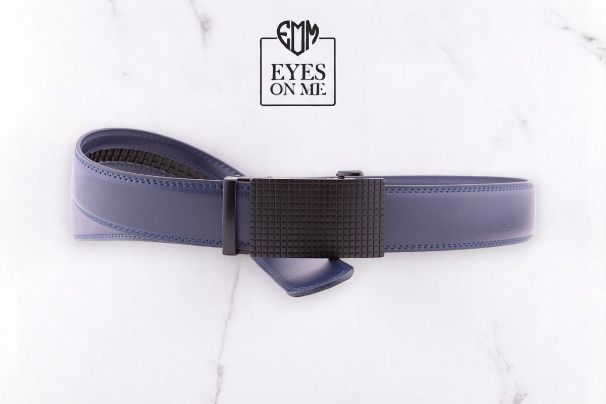 Blauwe lederen riem zonder gaatjes met automatische gesp voor heren ( Model N167 )
