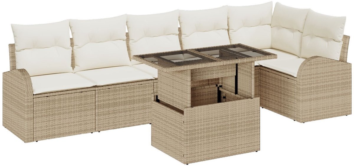 vidaXL Tuinbank - Set - 7 - st - 6-Aantal - zitplaatsen - Beige - Poly - rattan