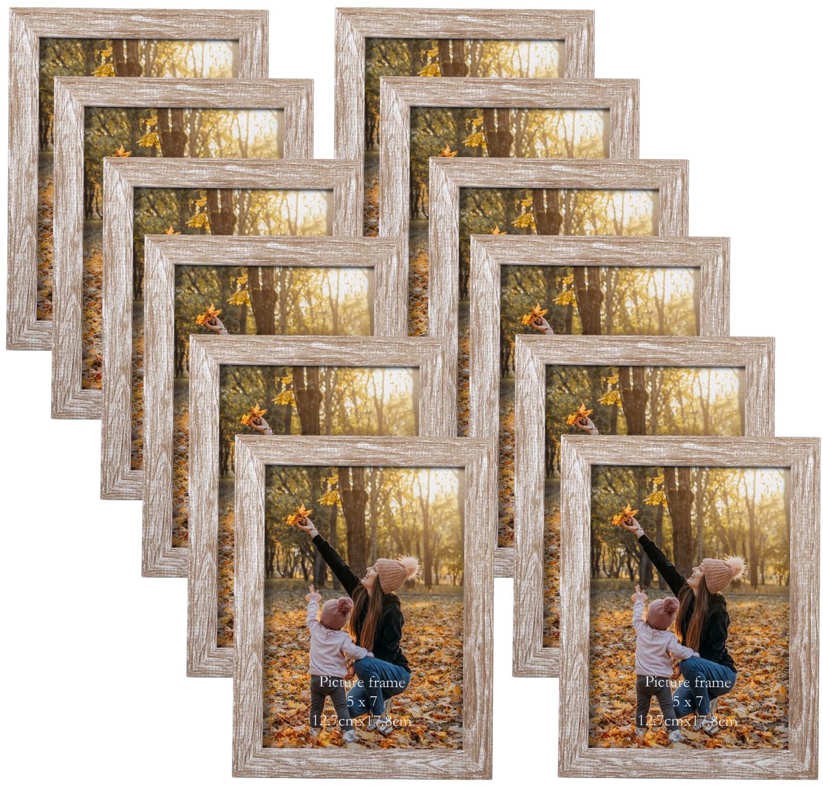 Ibenzoa Set van 12 Stijlvolle Fotolijsten 13x18 cm met Houtnerf voor Muur- of Tafeldecoratie natuurlijk