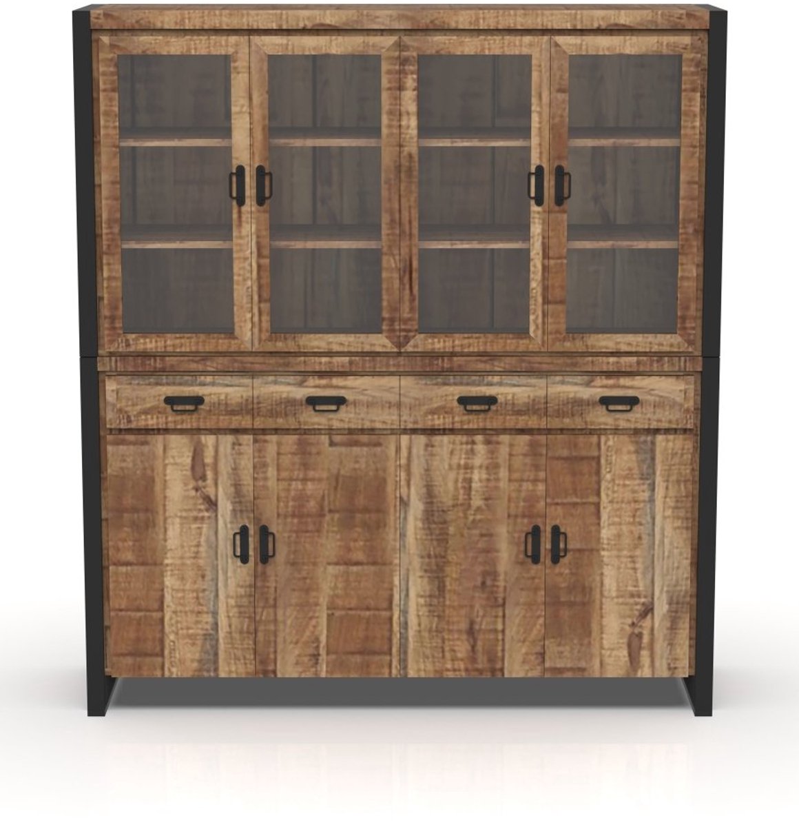 Mahom Mangohouten Buffetkast Britt 190 cm Mahom Industrieel - Vitrinekast van Mangohout & Metaal - Industriële Buffetkast Bruin