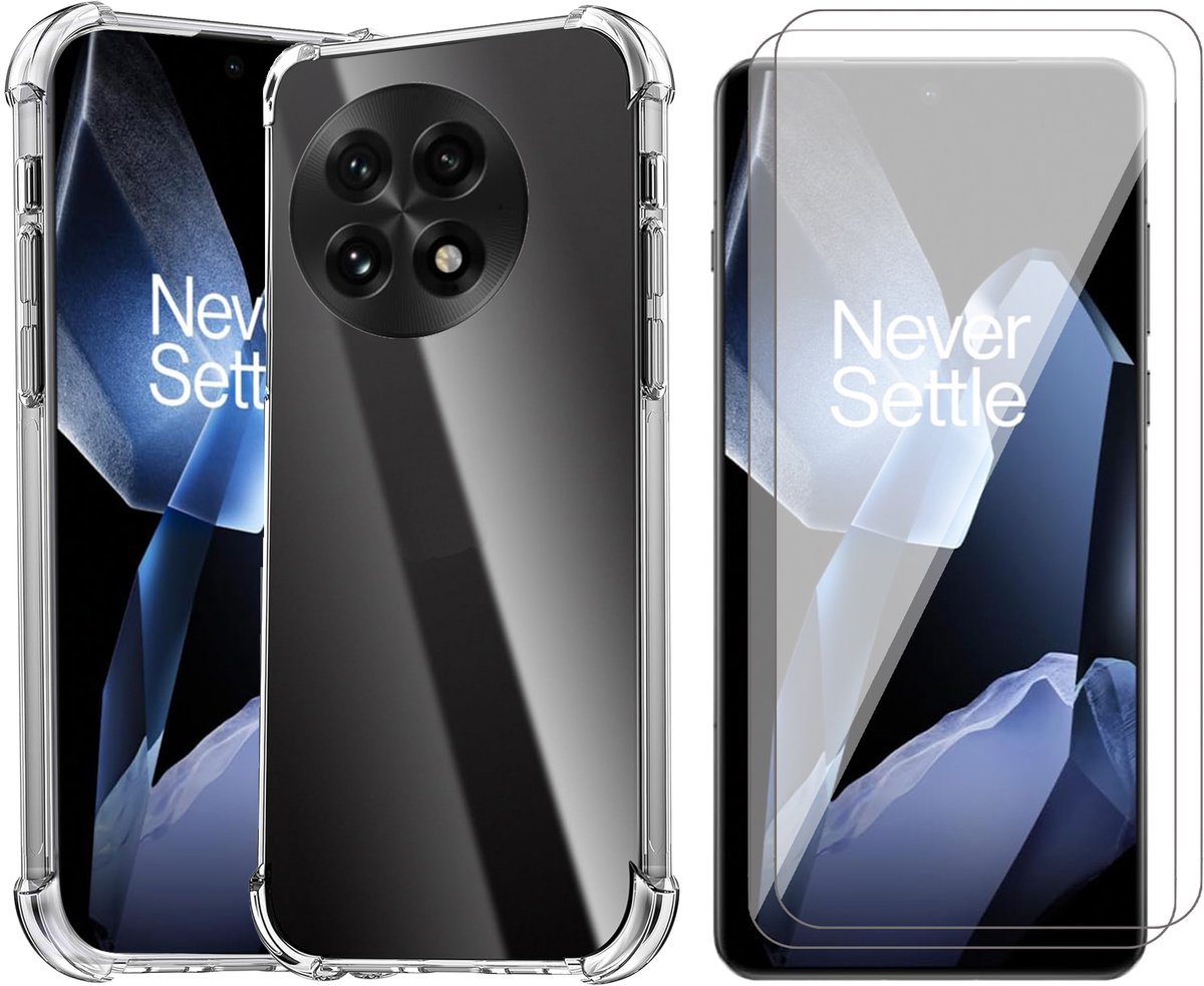 Hoesje geschikt voor OnePlus 13 - 2x Screenprotector Glas - Shockproof Transparant