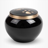 Honden Urn Middel 700 ml Zwart Met Goudkleurige Pootafdruk - Dieren Urn voor As Crematie - Urn Hond - Urn Kat