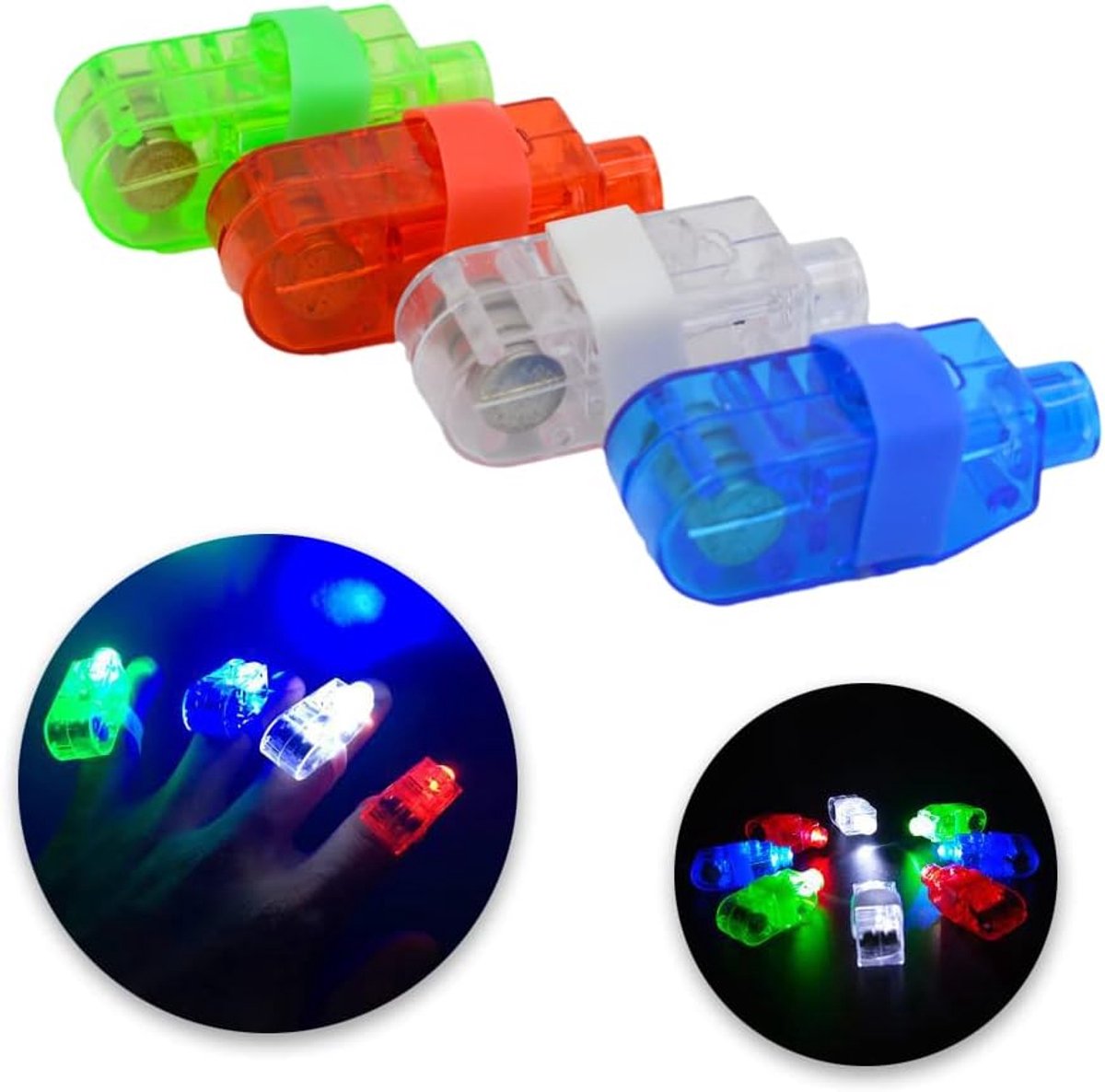 LED Vingerlampjes – 8 Stuks Knipperende Feestverlichting – Voor Kinderen & Volwassenen – Glow in the Dark Ringen – Voor Rave, Festivals, Concerten & Feestjes – 4 Kleuren – Clip-on Sfeerverlichting