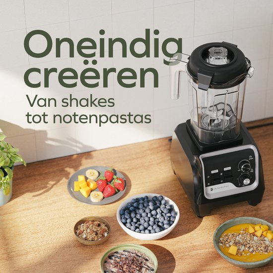 KitchenBrothers Power Blender - 1600W - 2L - Smoothie Maker - IJscrusher - Metallic Zwart van KitchenBrothers — afbeelding 5