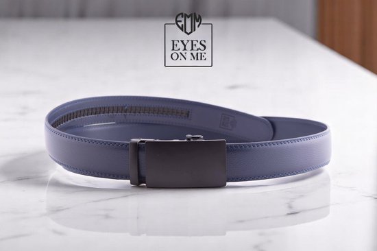 Ceinture en cuir bleu sans trous avec boucle automatique pour homme ( modèle 17 )