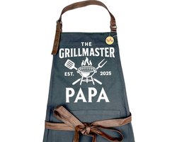 Vaderdag Vintage Cotton Apron – Charcoal bedrukt met naam en geboortejaar van je vader. De stijl is stoer, persoonlijk en gericht op Vaderdag of BBQ-liefhebbers