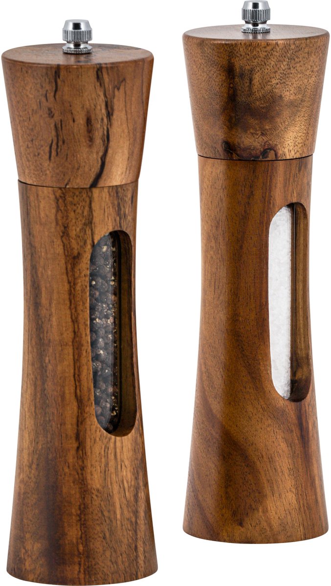 Nevor Peper en Zoutmolen Set - Handmatig - Verstelbaar - Doorzichtig - Hout - Kruidenmolen