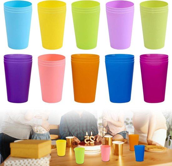 S&S-Shop 42 plastic drinkbekers 0,4 l - mix-pack herbruikbare drinkbeker/ partybeker/beker