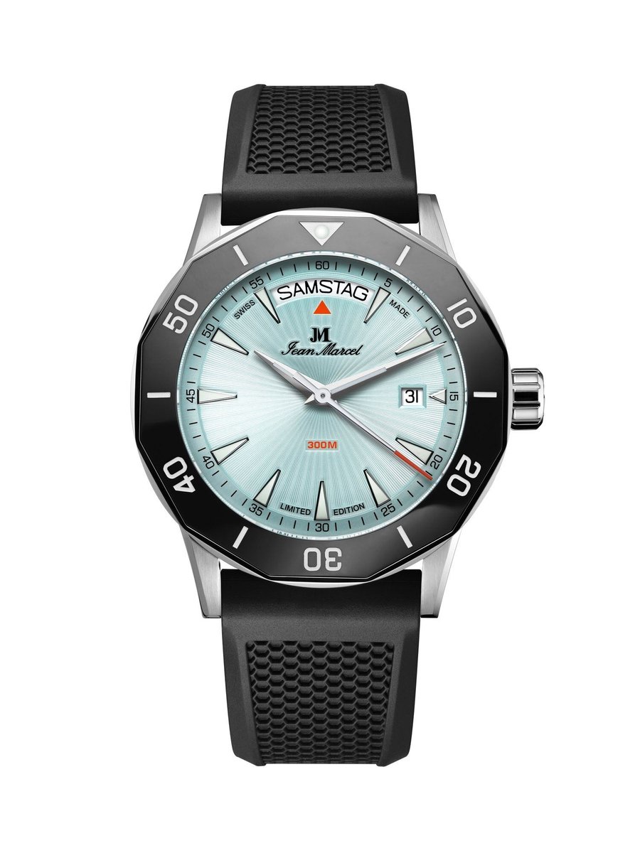 Jean Marcel Tropical Diver - horloge - blauw - lichtblauw - zwart - rubber band zwart - 42 mm