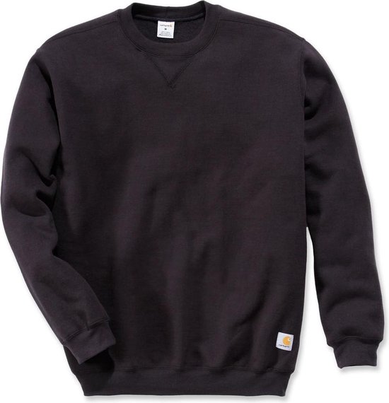 Zwarte sweater met V-detail bij de nek en een Carhartt-label op de heup.