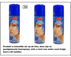 3x Haarverf/haarspray blauw 125 ml - Sky blue - Word bezorgd in doos ivm beschadeging - Festival thema feest carnaval haar kleurspray party