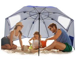 Pincho - Parasol - Windscherm - Strandtent 220 cm - Blauw met Vensters (Afsluitbaar) - Geleverd met Haringen & koord - Voorzien van Opbergzakken - Draagtas - UPF50 Biedt 99% UV Bescherming