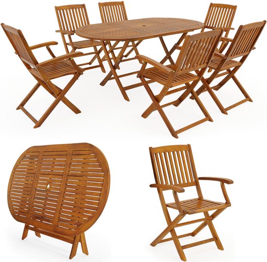 Ensemble de jardin Casaria Boston - Bois d'acacia 1 table et 6 Chaises - Marron