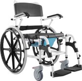 Doucherolstoel - Douche- en toiletstoel op wielen - Zitbreedte 44,5 cm - Aluminiumlegering - Verstelbaar - Met remmen - Draagvermogen 136 kg - Voor douche/toilet/transport