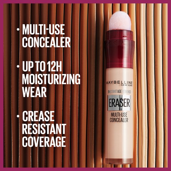 Maybelline New York - Instant Anti Age Eraser 01 Light - Verhult donkere Kringen in 1 swipe - Met Ingebouwde Applicatiespons - Beige - 6,8 ml