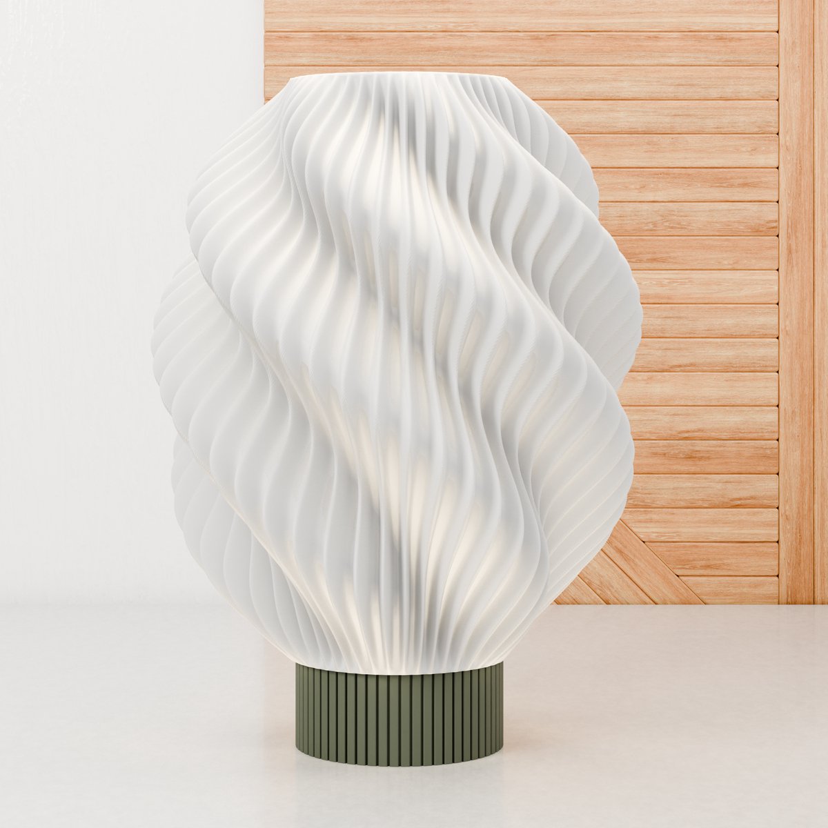 Dastium Home - Witte tafellamp op groene poot - Japandi lamp - Tafellamp landelijk - Schemerlamp woonkamer of leeslamp slaapkamer - Sfeerlamp van duurzaam plastic geschikt voor E27 LED
