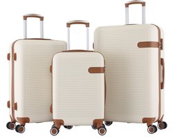 Merkloos Reiskoffer Set 3-delig - Lichtgewicht Beige ABS Kofferset met 4 Wielen en Combinatieslot voor Veilig en Comfortabel Reizen