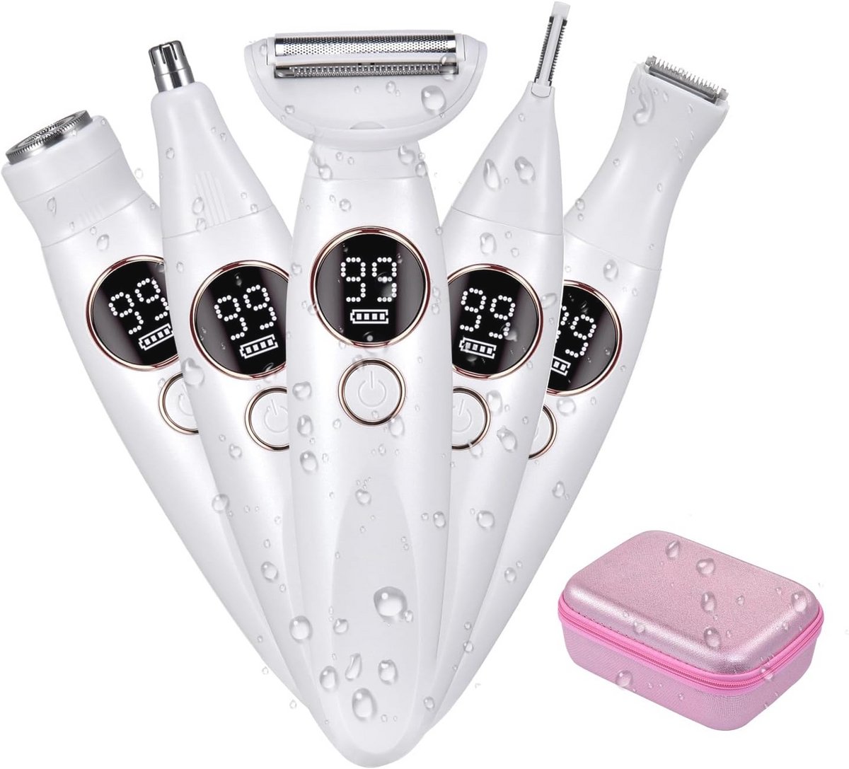 5-in-1 Elektrisch Scheerapparaat voor Dames - USB Oplaadbaar, Nat en Droog Gebruik, Pijnloze Trimmer voor Gezicht, Lichaam en Bikini
