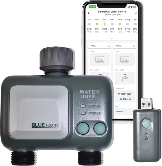 Foto: Tuin irrigatie irrigatiecomputer automatische irrigatie met wifi hub 2 uitgangen ipx5 waterdicht watertimer voor tuin gazon 2 4 ghz app bedienen