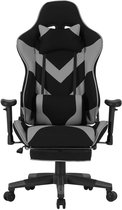 Chaise de Gaming - Bureau - Racing - Ergonomique - Réglable - Avec repose-pieds - Inclinable à 155° - Coussin cervical - Lombaire - Similicuir - Roues pivotantes à 360 ° - Charge maximale : 136 kg - Tissu gris
